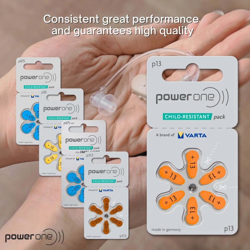 Powerone P13 Hearing Aid Batteries 6 Pack Long Lasting Zinc