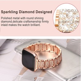 DR03, DR05, DR06 Smart Watches Bands, Women Jewelry Bling Diamond Metal Dressy Strap Adjustable Replacement Strap Accessories Sports Band Compatible with Yoever, KIBFLE, TOOBUR, DR03, DR05, DR06 Smart Watches (Rose Gold)