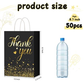 DISWALE 50 Pcs Thank You Gift Bags, Gold Thank You Wedding Bags with Handle for Graduation Business Shopping Wedding Baby Shower Party Favors(Black)
