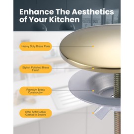 ALEASHA Kitchen Sink Hole Cover, Faucet Hole Cover for Kitchen Sink, Tap Hole Plate Stopper Cover Blanking Brass Metal Plug, Polished Brass