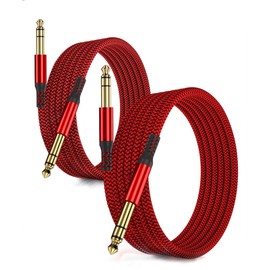 RUXELY 6.35 mm TRS Guitar Cable, 3 m, 2 Pieces, 1/4 Inch Plug Stereo Instrument Cable, 6.3 Jack Guitar Cable, Symmetrical Audio Cable for Electric Guitar, Basses, Keyboards, Mixer, Amp, Speaker