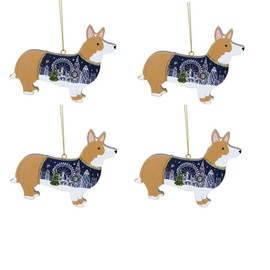 Gisela Graham Wood Corgi with London Scene Decorations set of four