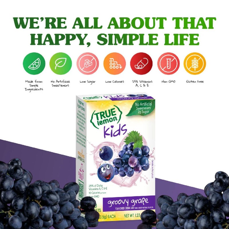TRUE LEMON KIDS Groovy Grape (10 Packets) for Hydration -