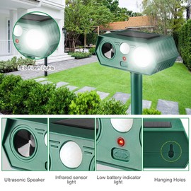 2025 Solar Animal Repellent,Upgraded Ultrasonic Cat Repellent Outdoor,Waterproof Deer Deterrent for Bird Dog Skunk,Squirrels Deterrent with Motion Detection Flash Lights for Farm Patio (2 Pack)