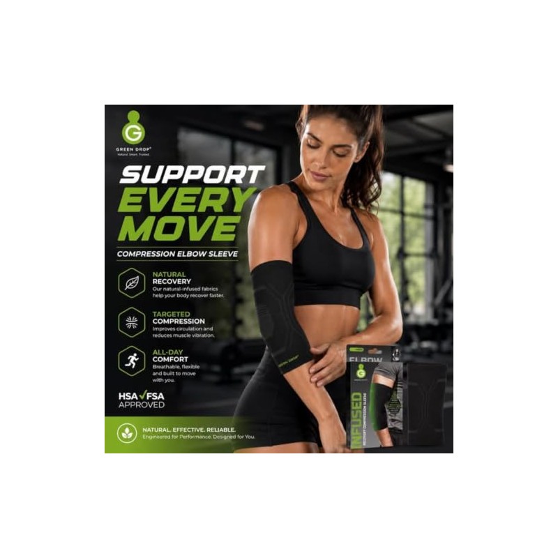 Green Drop Herb-Infused Compression Sleeve for Elbow & Calf Support