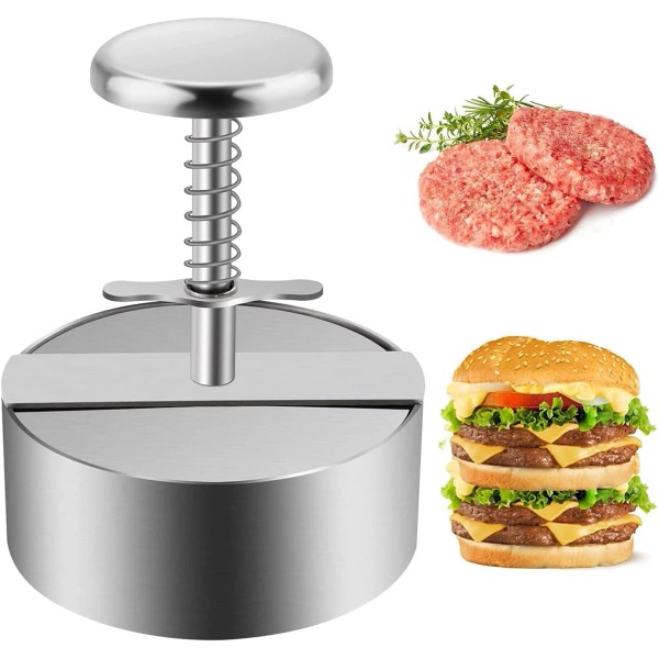 Stainless Steel Adjustable Burger Press with Non-Stick Mold and Spring