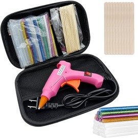 Fifchall Glue Gun, Hot Glue Gun with 30 Glue Sticks and 10 Wood Craft Sticks, Mini Hot Melt Glue Gun Kit with Carrying Case for Crafts, School DIY Arts, Sealing, Home Repairs