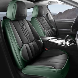 Pickup Seat Covers Custom Fit for Dodge Ram 1500/2500/3500 2002-2025 Faux Leather Seat Cover Set Compatible with Crew, Regular, Quad, Mega Cab, Waterproof Car Truck Cushions (BlackGreen, Front Seat)