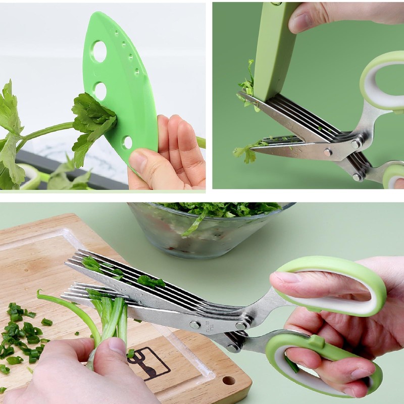 Herb Scissors, Stainless Steel Kitchen Scissors, 5 Blades, Herb Scissors