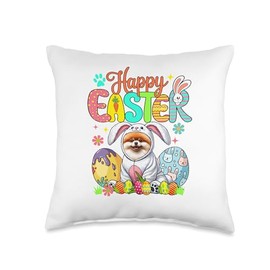 Happy Easter Pomeranian Cosplay Bunny Chocolate Eggs Owner Throw Pillow