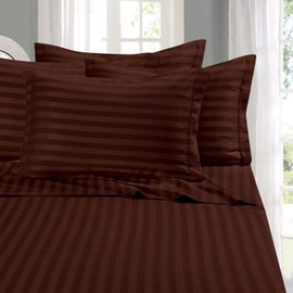 Elegant Comfort Best, Softest, Coziest 6-Piece Sheet Sets! - 1500 Premier Hotel Quality Luxurious Wrinkle Resistant 6-Piece Damask Stripe Bed Sheet Set, Full Chocolate Brown
