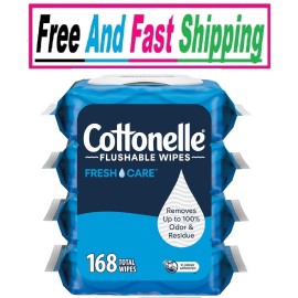 Cottonelle Fresh Care Flushable Wet Wipes, Adult Wet Wipes, 4 Flip-Top Packs, 42