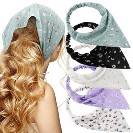 TOBATOBA Floral Hair Scarf Headband 5 Pcs Hair Bandanas for Women Bandana Headband Chiffon Boho Headbands for Women Elastic Head Bandana Floral Bandana Headbands for Women Girls Hair Accessories