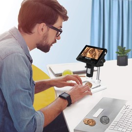 4.3 Inch Coin Microscope,ANNLOV 50X-1000X Magnification LCD Digital Microscope with 8 Adjustable LED Lights for Kids and Adults for Coin/Stamps/Plants/Soldering