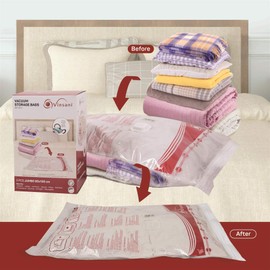 Vinsani 3 Pack Reusable Vacuum Storage Bags with Double-Zip Seal & Triple Seal Turbo-Valve for Max Space Saving, Jumbo 90x130cm