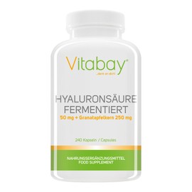 Vitabay Hyaluronic Acid Fermented 50 mg - with Pomegranate Core 250 mg • 240 Capsules • Made in Germany