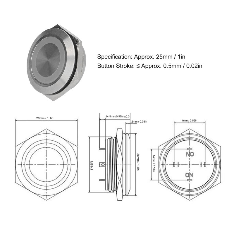 5Pcs Momentary Push Button Switch Metal Auto Reset Ultra Thin