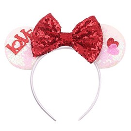 QHSWDLP Mouse Ears Headbands Shiny Bows Minnie Ear Hair Band Princess Decoration Cosplay Costume Accessory for Women Girls Valentine White