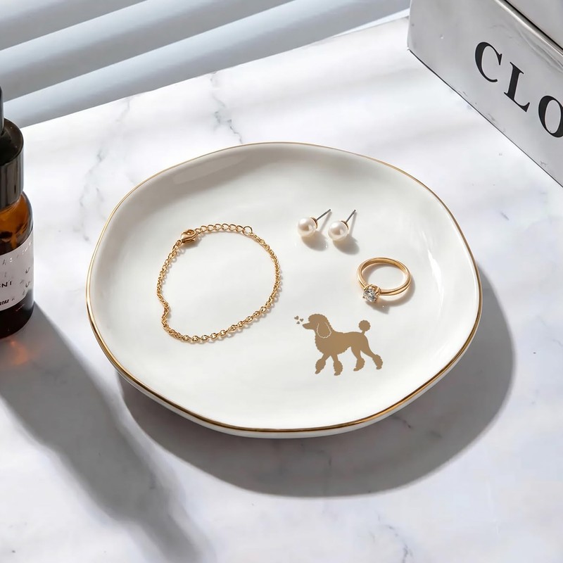 Poodle Jewelry Dish Tray for Dog Lover,Ceramic Trinket Tray, Key