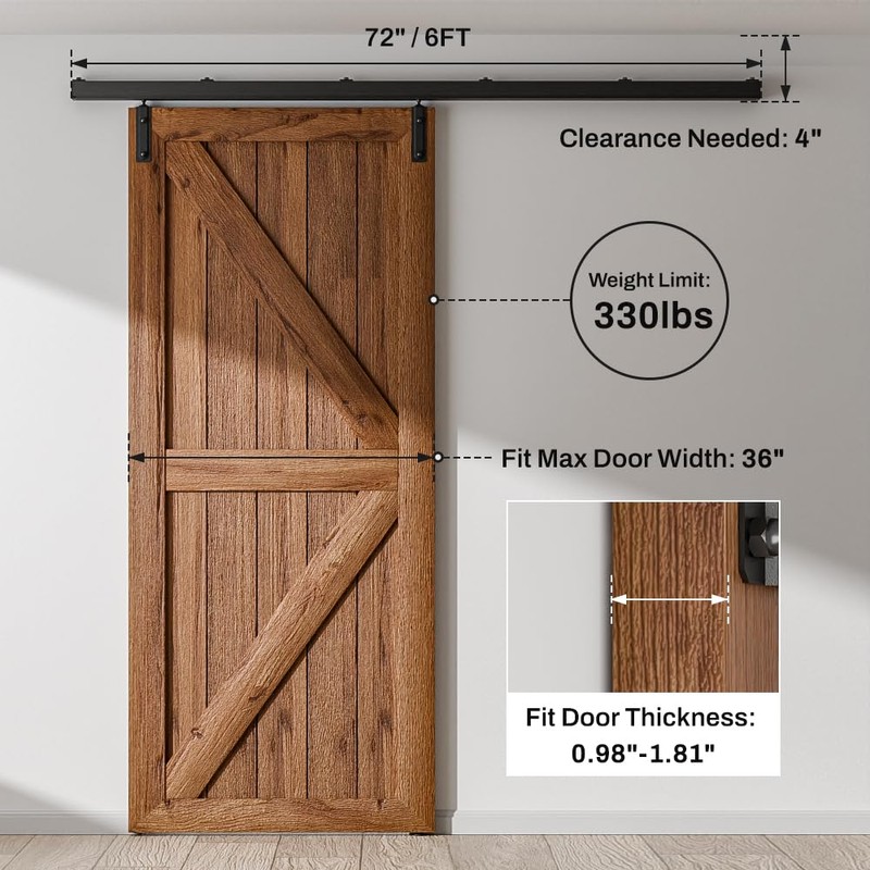 72"/6FT Box Rail Hardware Heavy Duty Sliding Barn Door Track,