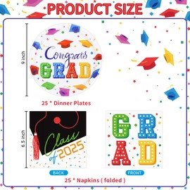 Graduation Party Plates and Napkins 50 Count, Congrats Grad 9.2" Paper Dinner Plates 3 Ply Luncheon Napkins Disposable Dinnerware Set for Grad Cap Toss Class of 2025 Graduation Party Decorations,White | DYLIVeS