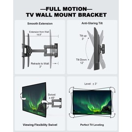 ERGO TAB TV Wall Mount for 26-55 inch LED LCD OLED 4K TVs, Full Motion TV Mount Bracket Articulating Swivel Extension Tilting Max VESA 400x400mm Holds up to 99lbs, Fits 12/16 Inch Wood Stud