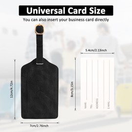 1 Pack Luggage Tag, PU Leather Suitcase Tags Identifiers Privacy Cover ID Label for Travel Bag Suitcase with 2 Pack Luggage Straps for Hats, Bags and Travel Accessories Clip(L-Black)