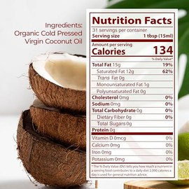 Kevala Aceite de Coco Orgánico Extra Virgen - 473 ml, Aceite Comestible Prensado en Frío y Sin Refinar, Aceite de Coco para Cocinar, Vegano, Sin Gluten y Sin Lactosa