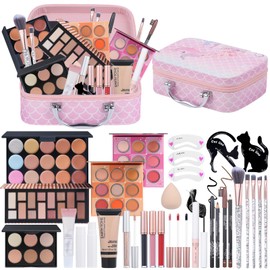 Travel Makeup Kit, Makeup Set For Teen Girls, Make up Gift Set For Women with Makeup Box, Eyeshadow Palettes, Foundation, Concealer, brushes set (Colors 9)