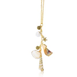 Wanmu Seashells Charms for Car Decor, Boho Car Mirror Hanging Accessories, Cute Coastal Hanging Charm for Rear View Mirror, Hand-Made Starfish Conchas Aesthetic Ornament Pendant for Women