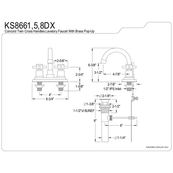 Kingston Brass KS8661DX Concord 4" Centerset Bathroom Faucet, 4-7/8", Polished Chrome