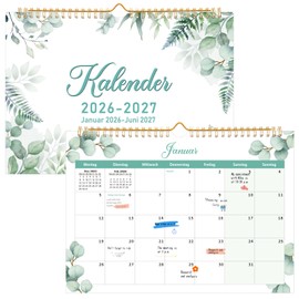 Calendar 2026/2027 Wall Calendar, 18 Month Calendar A4 from Jan 2026 to Jun 2027, Wall Calendar 2026 Family Planner Monthly Calendar for Home Office, 30 x 21 cm (Green Leaves)