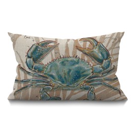 BGBDEIA Ocean Beach Theme Cushion Cover Farmhouse Big Crab Sea Coastal Marine Animals Decorations Pillow Cover Case for Sofa Couch Cotton Linen 30 x 50 cm 12x20 Inches