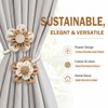 2 Pack Flower Curtain Tiebacks, Linen Cotton Curtain Holdbacks(White&Khaki)