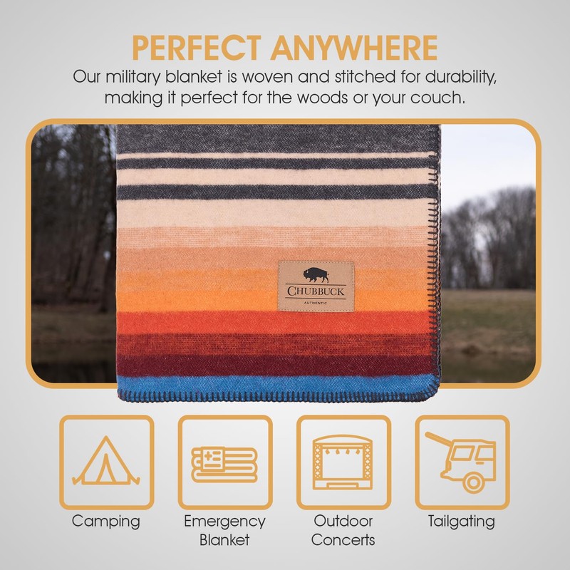 Chubbuck 100% Wool Blanket Camping (60" x 84") - Large