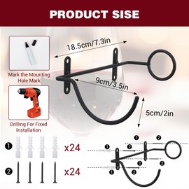 Ubamdom 6 Pcs Wall Mounted Wine Rack Holders - Metal Wine Bottle Display Holder with Hardware, Wall Hanging Red Wine Bottle Organizer Racks for Wine Cellar Home Kitchen Bar Decor