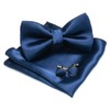 RBOCOTT Navy Blue Bow Tie Silk Bowtie and Pocket Square