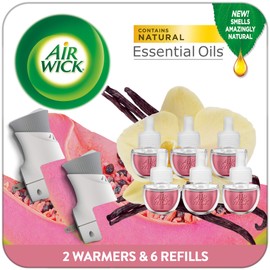 Air Wick Air Wick Plug In Scented Oil Starter Kit, 2 Warmers + 6 Refills, Vanilla & Pink Papaya, Essential Oils, Air Freshener
