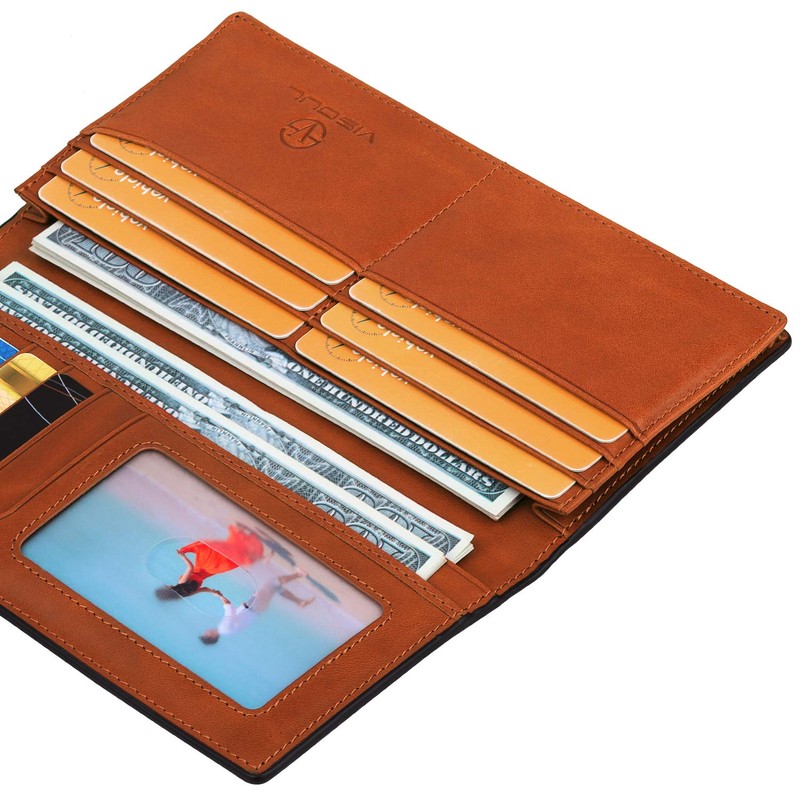 VISOUL Men's Bifold Long Wallet, IC Card Storage, No Coin