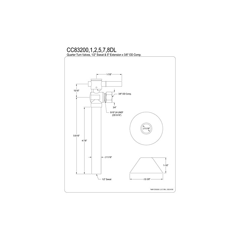 Kingston CC83207DL 3/8" O.D. Comp Angle Shut-Off Valve, Brushed Brass