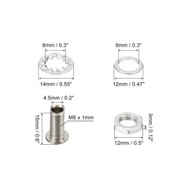 PATIKIL M8x15mm Round Head Hollow Screw Bolts, Set of 40, Through Hole Bolts, Chandelier Fasteners, Hex Nuts with Gasket
