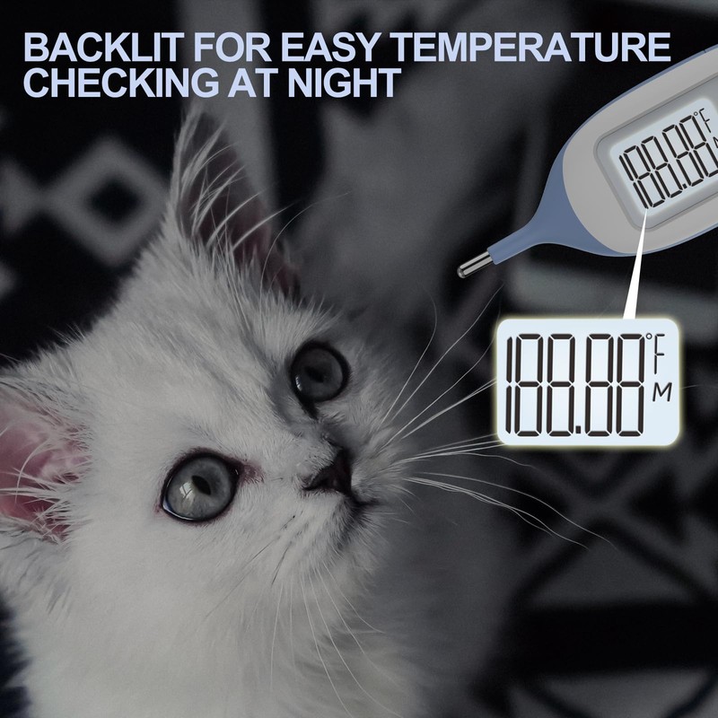 Pet Thermometer, Friendly Short Probe,Comfort Flexible,10-Sec Reading, Rectal Thermometer for