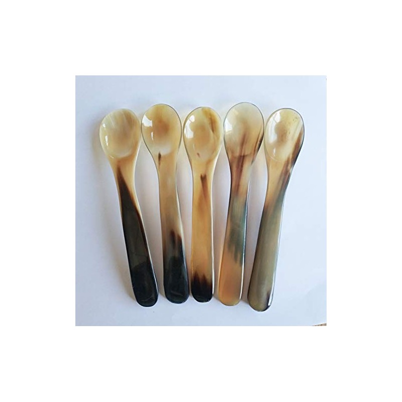 DUEBEL Set of 5 Naturally Handcrafted Buffalo Horn Spoons, 5.6"