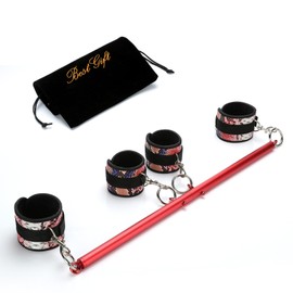 Red Expandable Pilates Aid Bar with 4PCS Red Furry Soft Adjustable Straps, Exercise Yoga Sport Training Fitness Gear for Home Gym