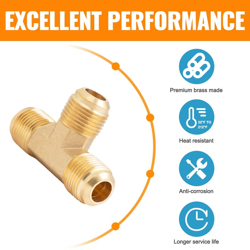 SUNGATOR 1/2 Inch Flare Propane Tee Fittings, Brass 1/2" Male