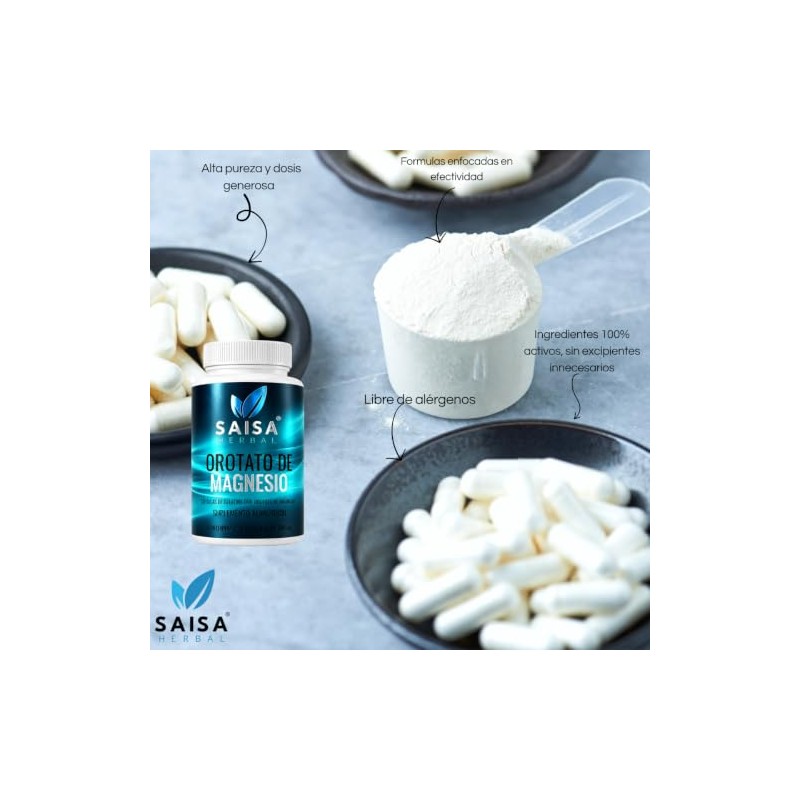 SAISA HERBAL Orotato de Magnesio 100% Puro, 120 Cápsulas |