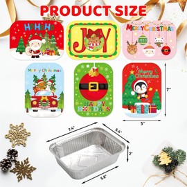 36 Christmas Foil Containers with Lid 6 Festive Designs 7.4"x5.4"x1.8" Holiday To Go Containers for Leftovers Goodies and Cookie Exchanges