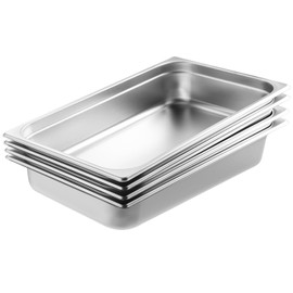 Happybuy 4 Pack Full Size Hotel Pans, Anti-Jam Steam Table Pans with Lids, 0.8mm Thick Stainless Steel, 4-Inch Deep Commercial Catering Food Pans for Industrial & Scientific Use