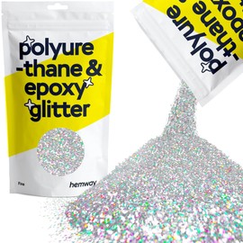 Hemway Polyurethane & Epoxy Resin Glitter 100g / 3.5oz Metallic Crystal Flake Additive for Flooring Jewelry Tumblers Glass Pigment - Fine (1/64" 0.015" 0.4mm) - Silver Holographic