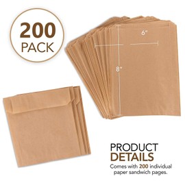 Stock Your Home Paper Sandwich Bags Kraft Brown 200 Pack - Biodegradable and Compostable Food Grade Paper Bags - Unbleached Natural Kraft Paper Stock Bags for Bakery Cookies, Treats, Snacks, Sandwiches